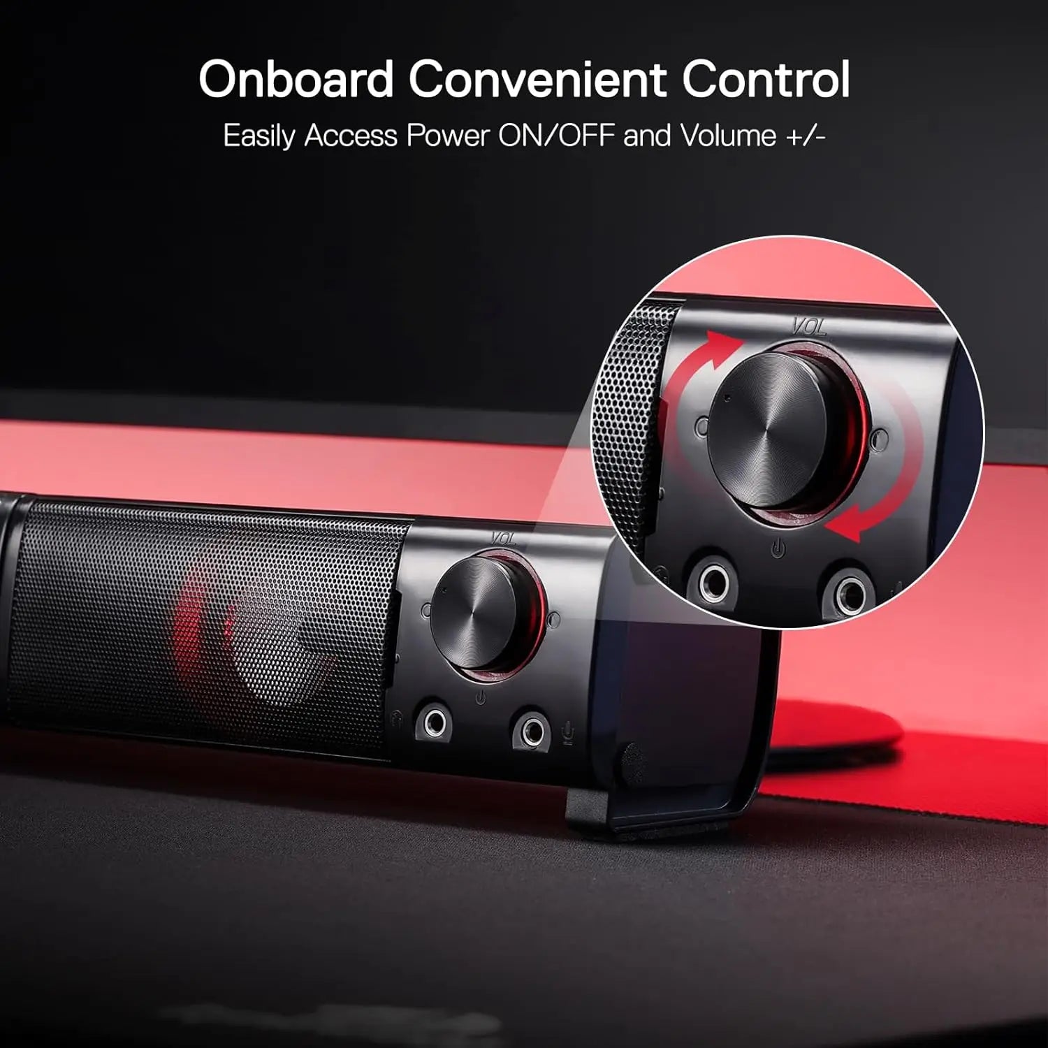 2.0 Channel PC Gaming Soundbar Speakers – Red Backlight