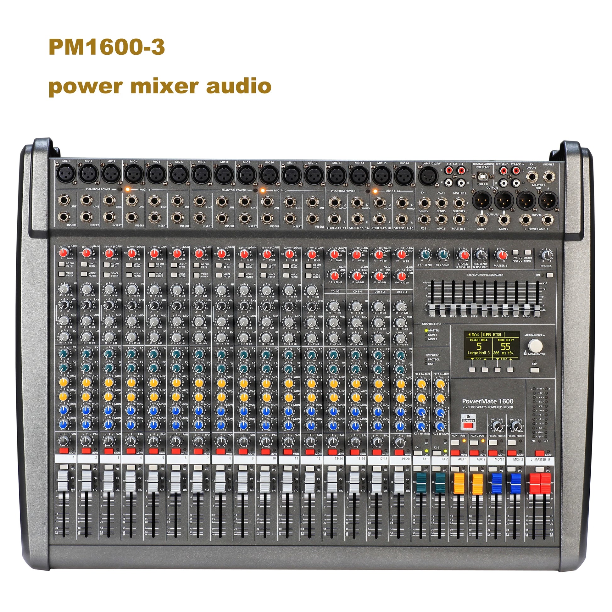 Powered Audio Mixer Console PM1600-3 1000W 12-Channel