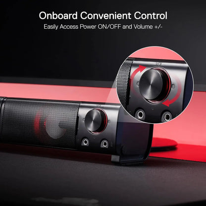 2.0 Channel PC Gaming Soundbar Speakers – Red Backlight