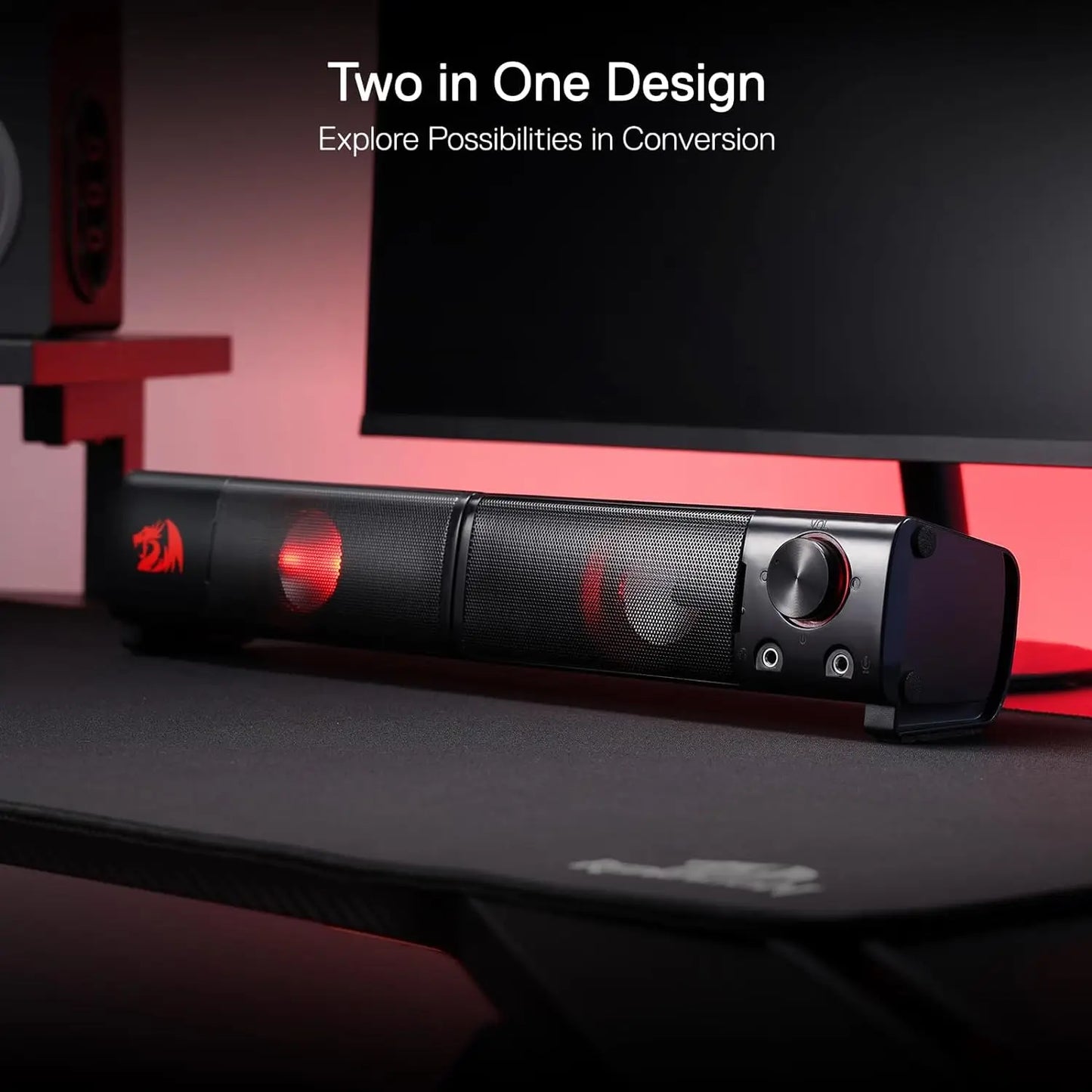 2.0 Channel PC Gaming Soundbar Speakers – Red Backlight