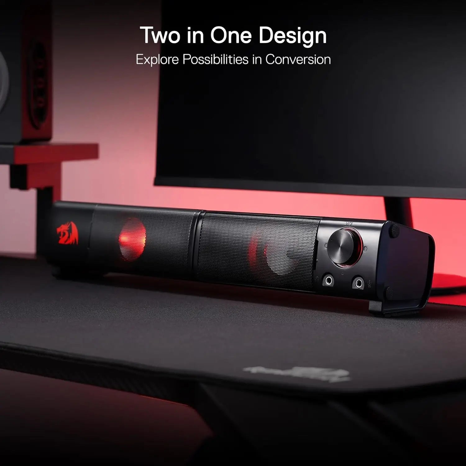 2.0 Channel PC Gaming Soundbar Speakers – Red Backlight