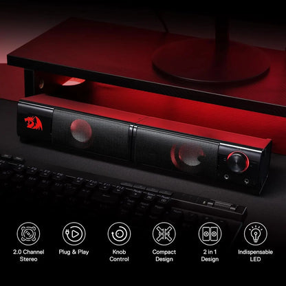 2.0 Channel PC Gaming Soundbar Speakers – Red Backlight